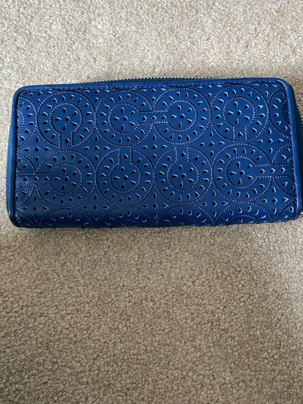 Coach Blue Laser-Cut Zip Wallet